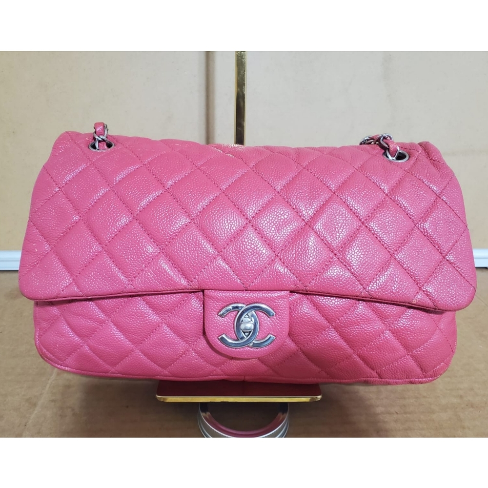 CHANEL Coral Pink Quilted Caviar Leather Easy Jumbo Flap Bag - Picture 5 of 16